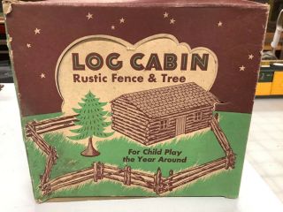 Vintage Plasticville Log Cabin Rustic Fence & Tree Complete O Scale