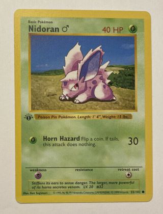 Nidoran 55/102 First Edition Shadowless Base Set Pokemon Card