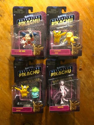 Complete Set Of Pokemon Detective Pikachu Movie Set Figures.  Pikachu:mewtwo; Etc