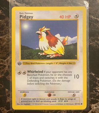 1st Edition Shadowless Pidgey 57/102 Base Set - Common Pokemon Card - Nm/mint