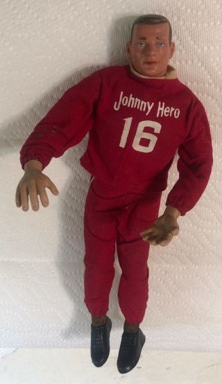 Vintage 1965 Rosko Johnny Hero 13” Doll Olympic Hero In Red Sweatsuit