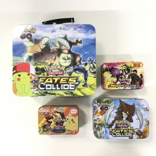 4 X Various Sizes Pokemon Tin Cases With Pokemon Cards 416