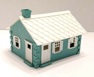 Vintage O Scale Plasticville Cape Cod House Blue - Green White Inside Dated 1952