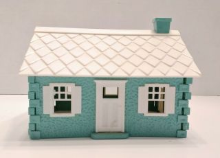 Vintage O Scale Plasticville Cape Cod House Blue - Green White Inside Dated 1952 2