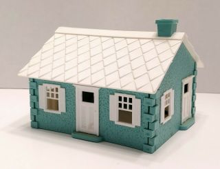 Vintage O Scale Plasticville Cape Cod House Blue - Green White Inside Dated 1952 3