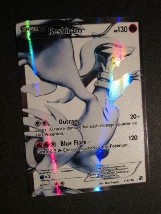 Pl/lp Full Art Pokemon Reshiram Card Black And White Base Set 113/114 Rare Ap