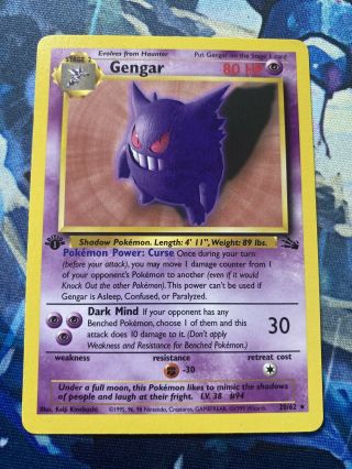 Gengar 20/62 - Pokemon Fossil 1st Edition Non - Holo Rare - Nm