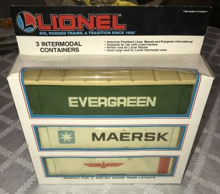 1992 Lionel Trains 3 Intermodal Containers (evergreen,  Maersk) 6 - 12805