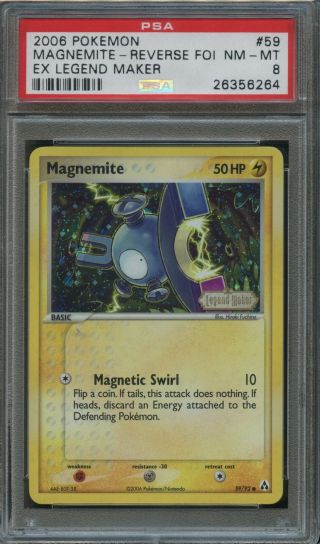 Pokemon Magnemite Reverse Foil Psa 8 Near - - 59/92 Ex Legend Maker