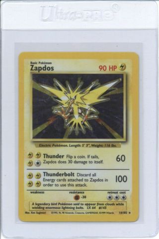 1999 Pokemon Card Zapdos Base Set Rare Holo 16/102 Unplayed Card