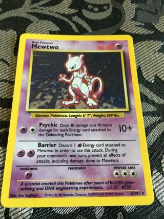 Pokemon Card - Mewtwo - Base Set - Holo - 10/102 - Mint/nm