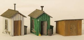 Ho Scale Pre - Built Three Small Sheds Fully Assembled Each Approx.  Inch Square