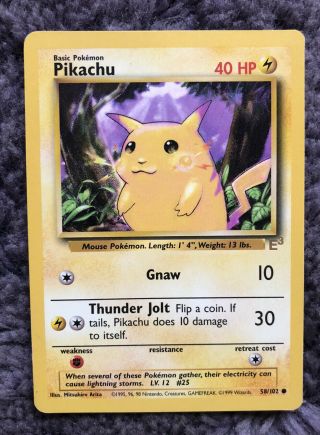 Pikachu E3 Gold Stamp Promo 58/102 Yellow Cheeks Pokemon Card Tcg Lp