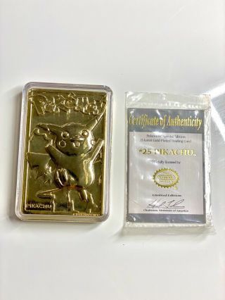Nintendo 1999 Pokemon 24 Kt Gold Plated Pikachu Metal Bar Card