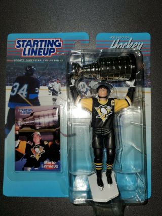 1999 - 2000 Mario Lemieux Starting Lineup Holding Stanley Cup