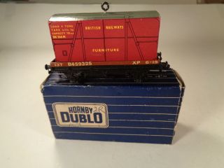 Dublo 3 - Rail 32087 Low Wagon W/ Maroon Furniture Container - Excl Boxed