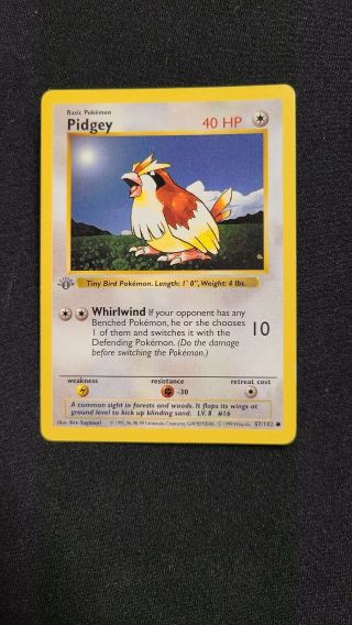 1st Edition Shadowless Pidgey 57/102 Base Set - Common Pokemon Card - Nm