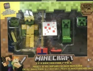 Minecraft 10th Celebration Mob 2 Pack - Gold Armor Zombie,  Creeper W/ Comic Book