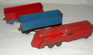 Vintage Tin Toy Train W/wood Wheels