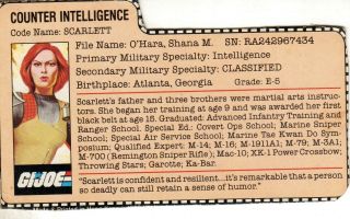 G.  I.  Joe Filecard Scarlett V1.  5 Series 1.  5 Vintage 1983 Counter Intelligence