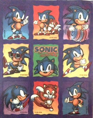 Sonic The Hedgehog Stickers From 90s X 1 Sheet Marked 1994 Sega W/ Tails
