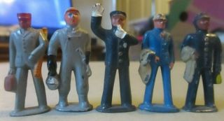5 Barclay Figures 1&3/4 Inches Tall Red Cap,  Engineer,  Male Passenger,  Porter,