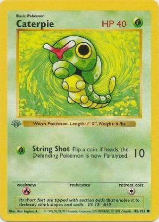Caterpie - 45/102 - Common 1st Edition Played Base Set Pokemon