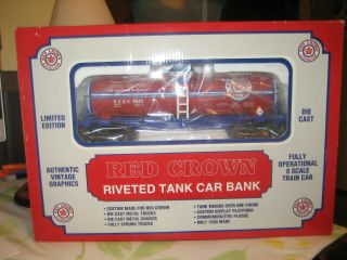 K - Line O - Scale Tank Car,  Red Crown Riveted Tank Car Bank,  Boxed,  Limited Edition