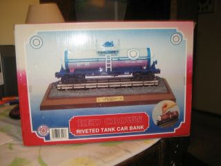 K - LINE O - SCALE TANK CAR,  RED CROWN RIVETED TANK CAR BANK,  BOXED,  LIMITED EDITION 2