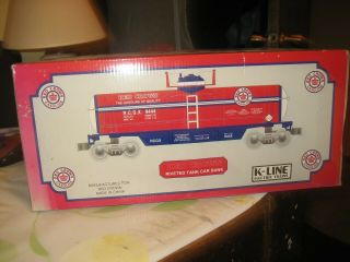 K - LINE O - SCALE TANK CAR,  RED CROWN RIVETED TANK CAR BANK,  BOXED,  LIMITED EDITION 3