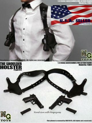 Mg Toys 1/6 Mens Black Shoulder Holster Set For 12 " Hot Toys Phicen Figure ❶usa❶