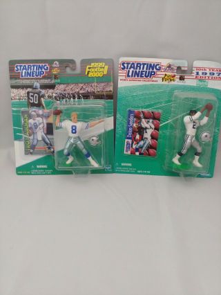1997 Deion Sanders And 1999 Troy Aikman Starting Lineup Figs Dallas Cowboys Nfl