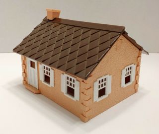 Vintage O Scale Plasticville Cape Cod House Tan & Brown Inside Dated 1952
