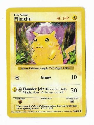 Shadowless Near Yellow Cheeks Pikachu Pokemon Card 58/102 Common
