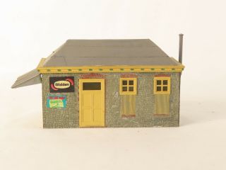 HO Scale Pre - Built Green Shed with Ads Fully Assembled Tarpaper Roof 4 1/4 