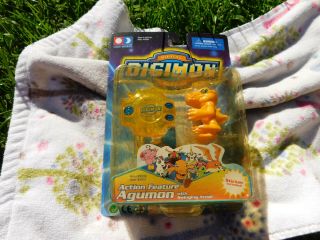 Vtg Bandai Digimon Arm Swinging Agumon Action Figure & Stickers Rare Fun Toy