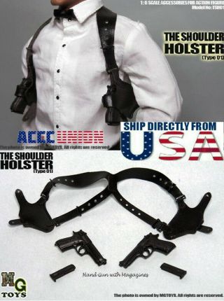 Mg Toys 1/6 Mens Black Shoulder Holster Set For John Wick Hot Toys Phicen U.  S.  A.