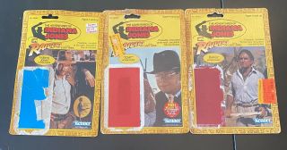 Indiana Jones Raiders Of The Lost Art Figure Back Cards (indiana,  Toht,  Belloq)