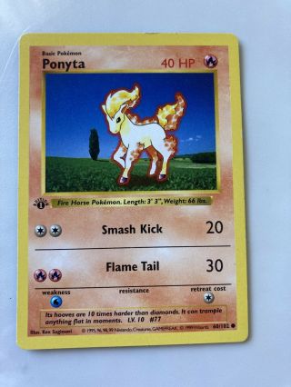 Pokemon Ponyta 1st (first) Edition Base Set Shadowless 60/102 Lp