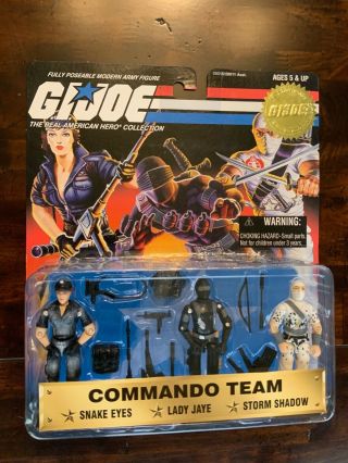 Gi Joe Commando Team 3.  75 " Storm Shadow Snake Eyes Lady Jaye 2004.  Card