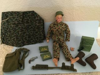 Vintage Gi Joe 12 Inch Figure Marine Camouflage,  Poncho,  Phone,  Backpack