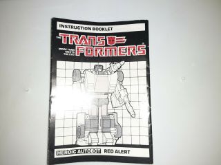 G1 Transformers Instruction Booklet Only For Red Alert Action Figure 1985 Vintag