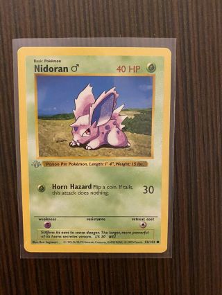 Nidoran 55/102 First Edition Shadowless Base Set Pokemon Card Gray Stamp