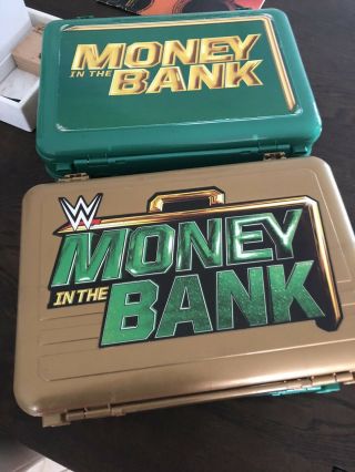 4 Wwe Money In The Bank Mattel Gold Green Plastic Figure Storage Carrying Cases