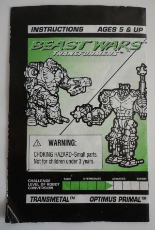 Transformers Beast Wars Optimus Primal Instructions Only