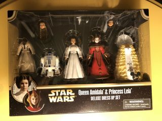 Star Wars Queen Amidala & Princess Leia Deluxe Dress Up Set R2d2 Disney Parks Nm