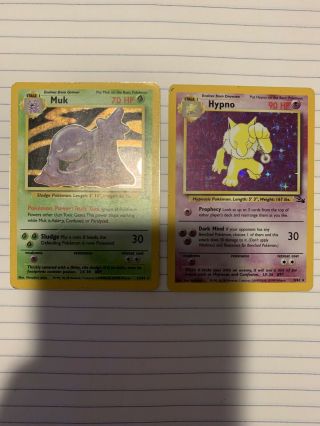 Muk And Hypno Fossil Holo Foil Rare Pokémon Cards Set Of 2 (heavily Played).