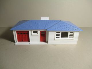 Vintage Plasticville Ranch House (1603),  White Sides,  Blue Roof,  Red Trim,  Box