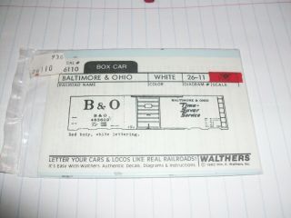 Walthers Decal O Scale B&o Baltimore & Ohio Box Car 26 - 11