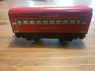 Vintage Pullman Bogota Tin Train Car O Scale By Marx Round Top Red & Black